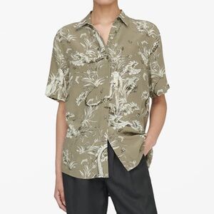 ANINE BING Bruni Tropical Print Button Down Shirt in Olive Sz XS Snake Bird